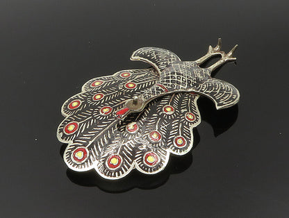 SIAM 925 Sterling Silver  Vintage Enamel Peacock Brooch Pin (MOVES)  BP9395