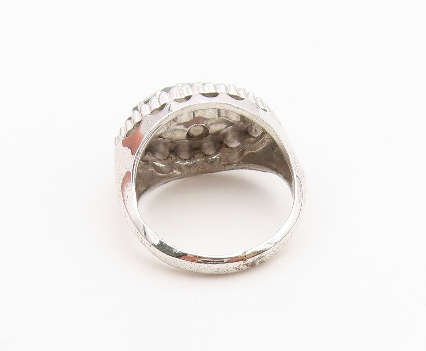925 Sterling Silver Vintage Ring Marquise Hematite Halo CZ Band  Sz 6  RG36743
