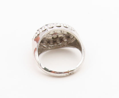 925 Sterling Silver Vintage Ring Marquise Hematite Halo CZ Band  Sz 6  RG36743