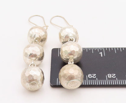 925 Sterling Silver Vintage Earrings Drop Solid Linked Disco Balls  EG13213