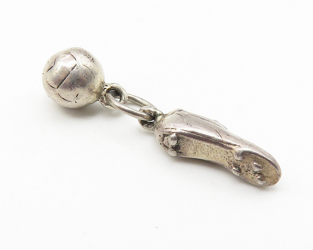 925 Sterling Silver  Vintage Dark Tone Soccer Cleat & Ball Pendant  PT8189