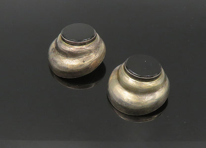 JRE MEXICO 925 Silver  Vintage Black Onyx Hollow Non Pierce Earrings  EG11154