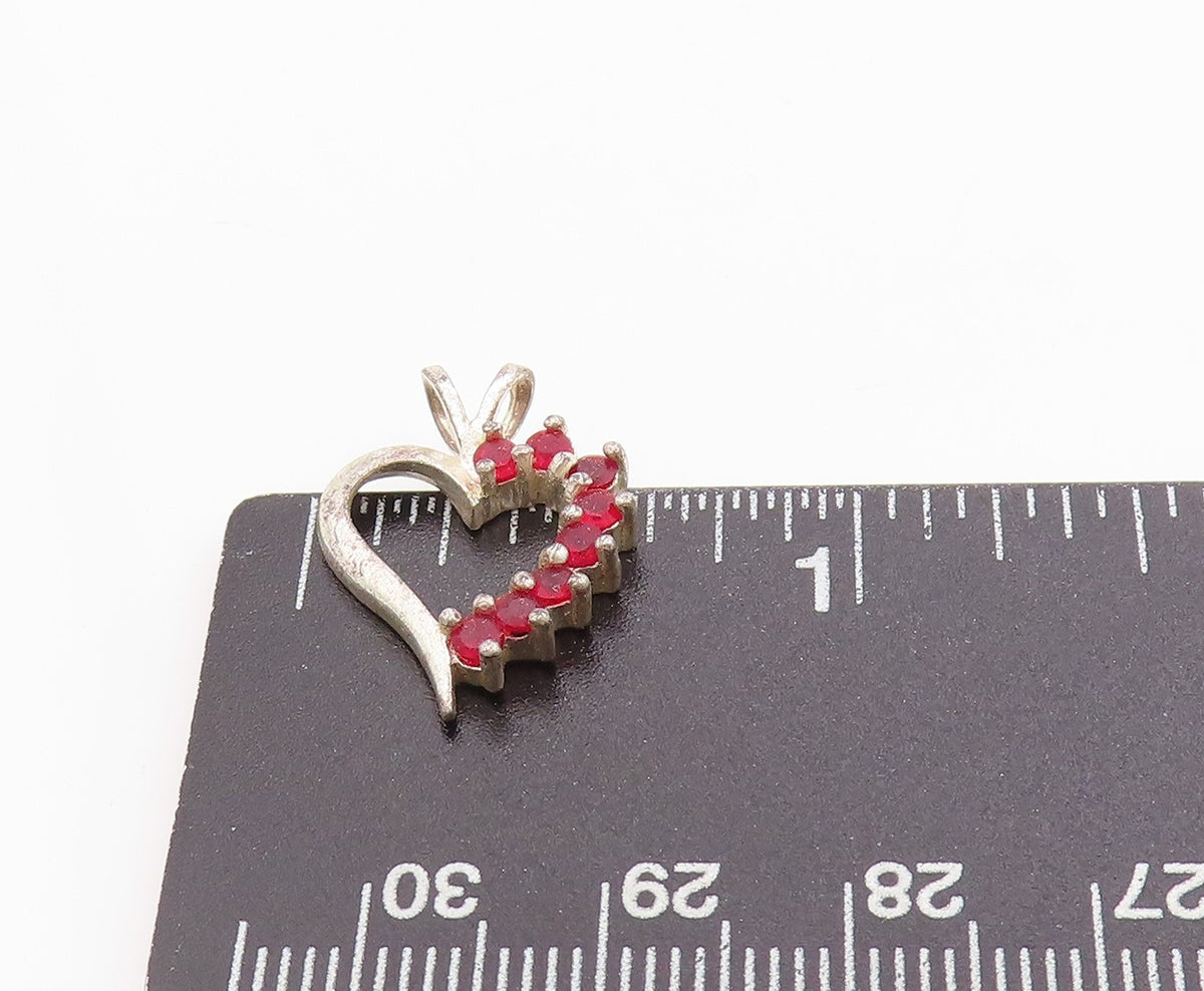 925 Sterling Silver Vintage Pendant Red Ruby Love Heart Cut Out Charm  PT24754