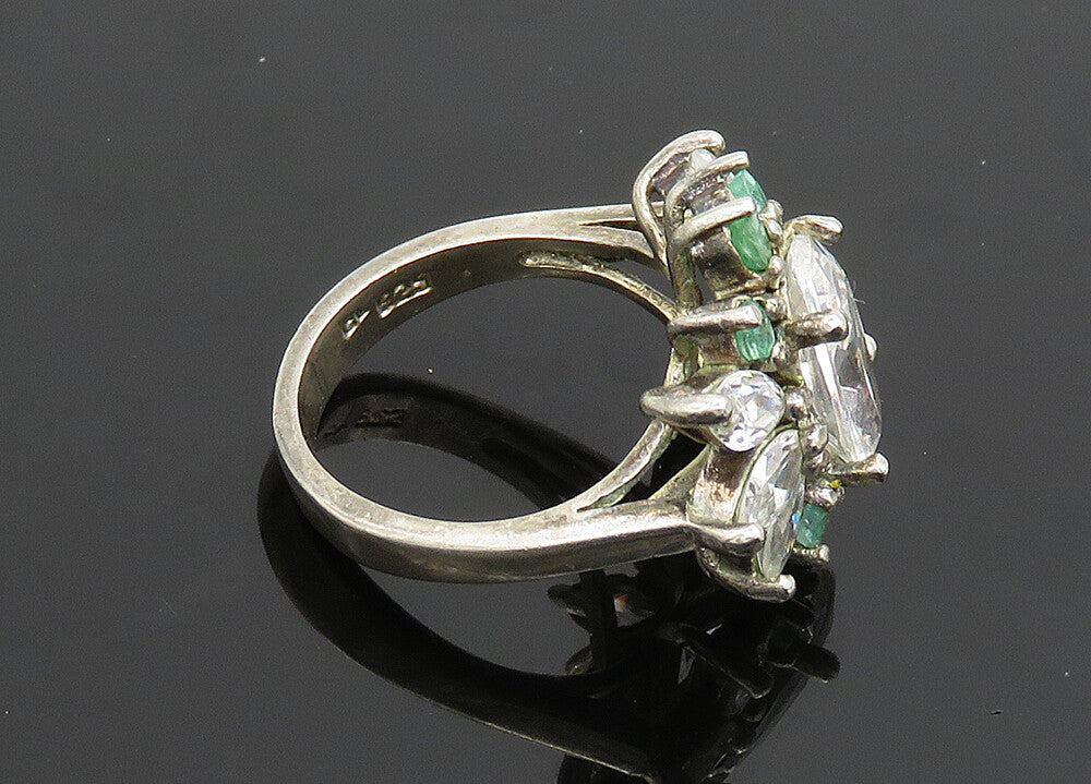 925 Silver  Vintage Cubic Zirconia & Topaz Floral Cocktail Ring Sz 6  RG19989