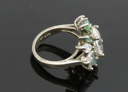 925 Silver  Vintage Cubic Zirconia & Topaz Floral Cocktail Ring Sz 6  RG19989