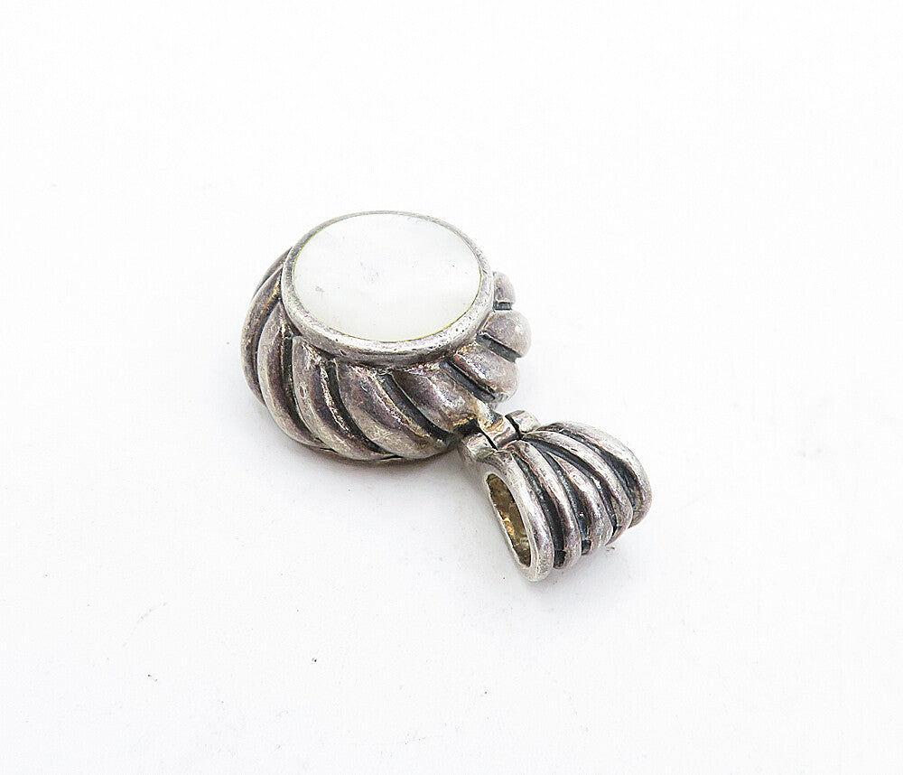 925 Sterling Silver  Vintage Mother Of Pearl Round Twist Drop Pendant  PT3677
