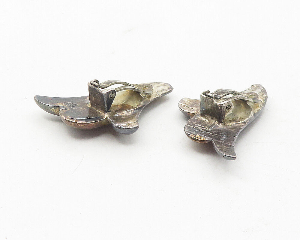 925 Sterling Silver  Vintage Dark Tone Floral Non Pierce Earrings  EG6074