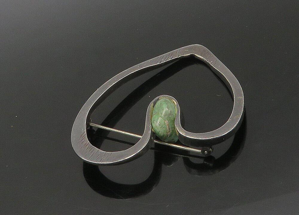 925 Sterling Silver  Vintage Turquoise Modernist Love Heart Brooch Pin  BP8736
