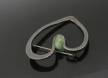 925 Sterling Silver  Vintage Turquoise Modernist Love Heart Brooch Pin  BP8736