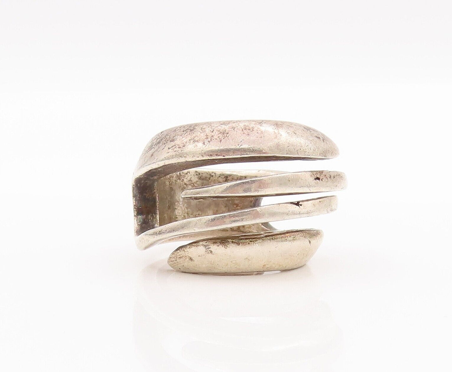 925 Sterling Silver Vintage Ring Designer Cutout Spikes Bypass  Sz 8  RG28214
