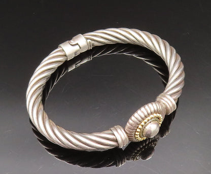 14K GOLD & 925 Silver  Vintage Two Tone Twisted Rope Bangle Bracelet  BT9488