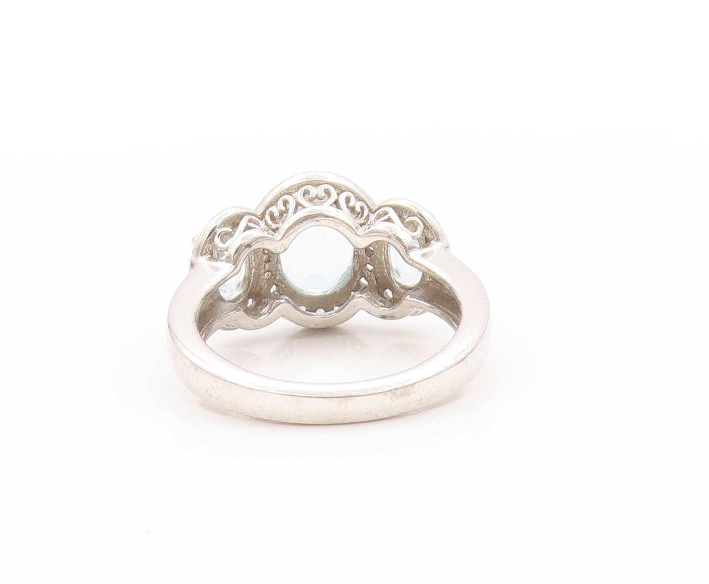 925 Sterling Silver Vintage Ring Three Blue Halo White Topaz  Sz 6  RG32788