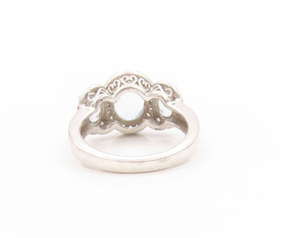 925 Sterling Silver Vintage Ring Three Blue Halo White Topaz  Sz 6  RG32788