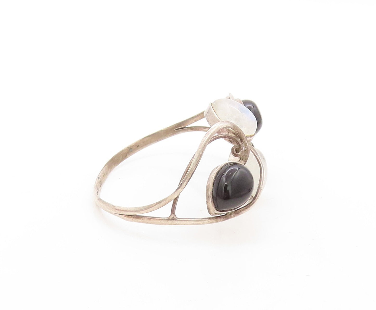 925 Sterling Silver Vintage Bracelet Cabochon Drop Shape Onyx & Glass   BT10893