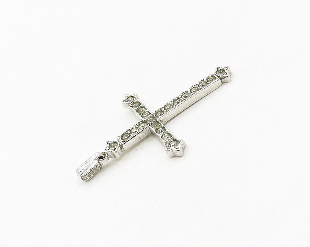 925 Sterling Silver  Vintage Shiny Topaz Religious Cross Pendant  PT15026