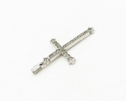 925 Sterling Silver  Vintage Shiny Topaz Religious Cross Pendant  PT15026