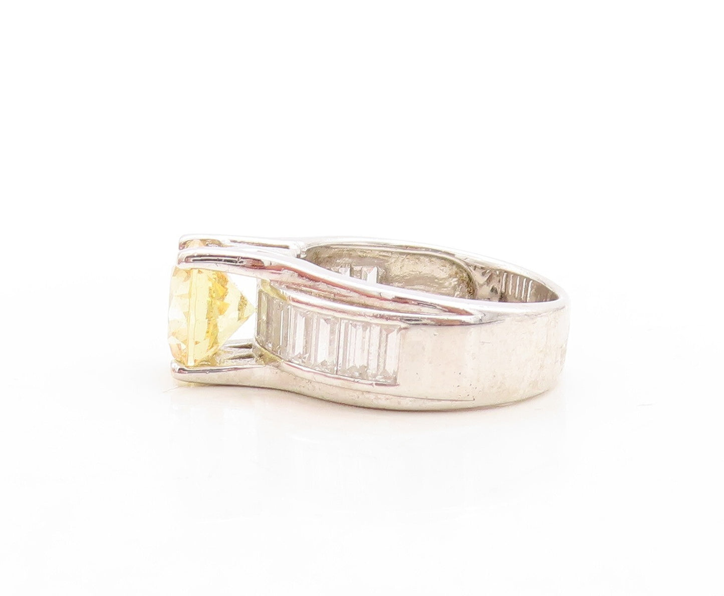 925 Sterling Silver Vintage Ring Rectangle CZ Band Round Citrine  Sz 7  RG31184