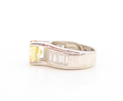 925 Sterling Silver Vintage Ring Rectangle CZ Band Round Citrine  Sz 7  RG31184