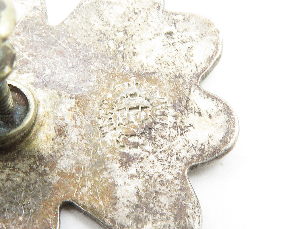 MEXICO 925 Silver  Vintage Abalone Flower Motif Non Pierce Earrings  EG5840