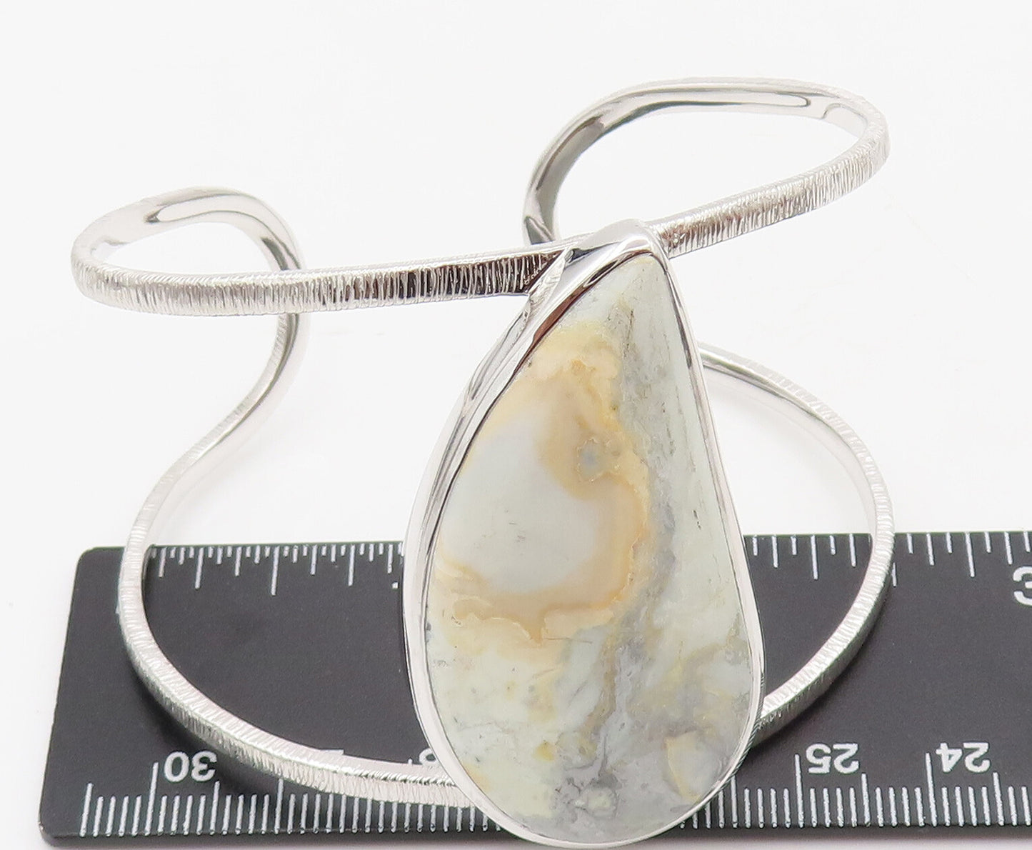 925 Sterling Silver  Vintage Drop Cut Marble Split Band Cuff Bracelet  BT10084