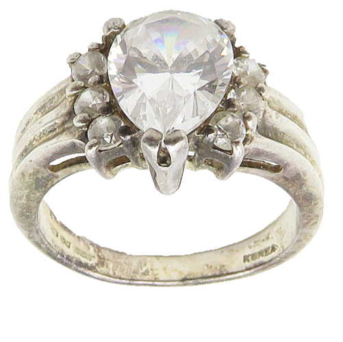 925 Sterling Silver  Vintage Tear Drop Cubic Zirconia Band Ring Sz 6  RG10382