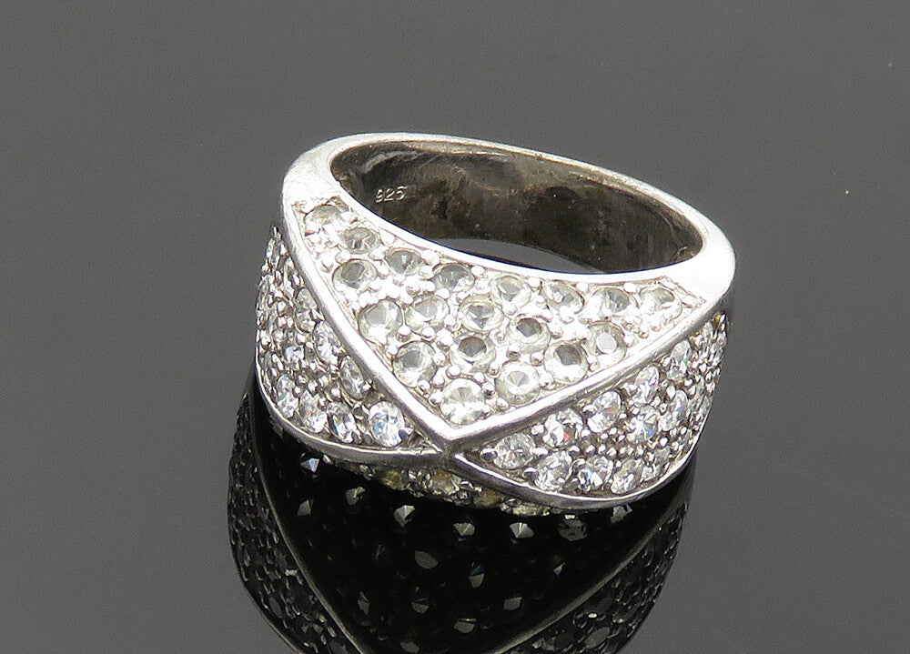925 Sterling Silver  Vintage Cubic Zirconia Dome Band Ring Sz 7.5  RG20094