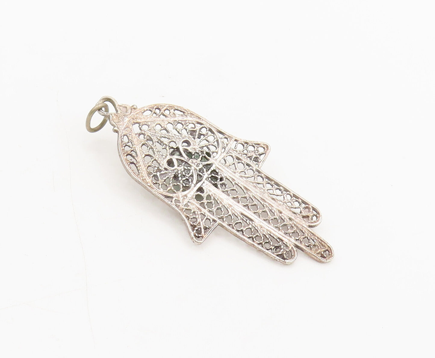 925 Sterling Silver  Vintage Filigree work Turquoise Hamsa Pendant  PT22323