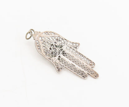 925 Sterling Silver  Vintage Filigree work Turquoise Hamsa Pendant  PT22323