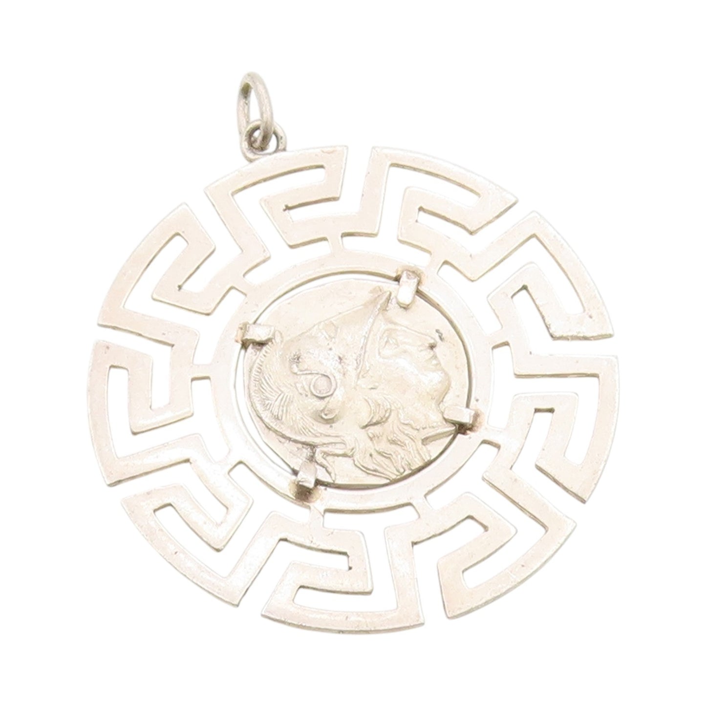 925 Sterling Silver Vintage Pendant Alexander Greek Roman Coin Medallion PT24997