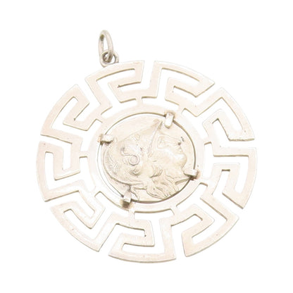 925 Sterling Silver Vintage Pendant Alexander Greek Roman Coin Medallion PT24997