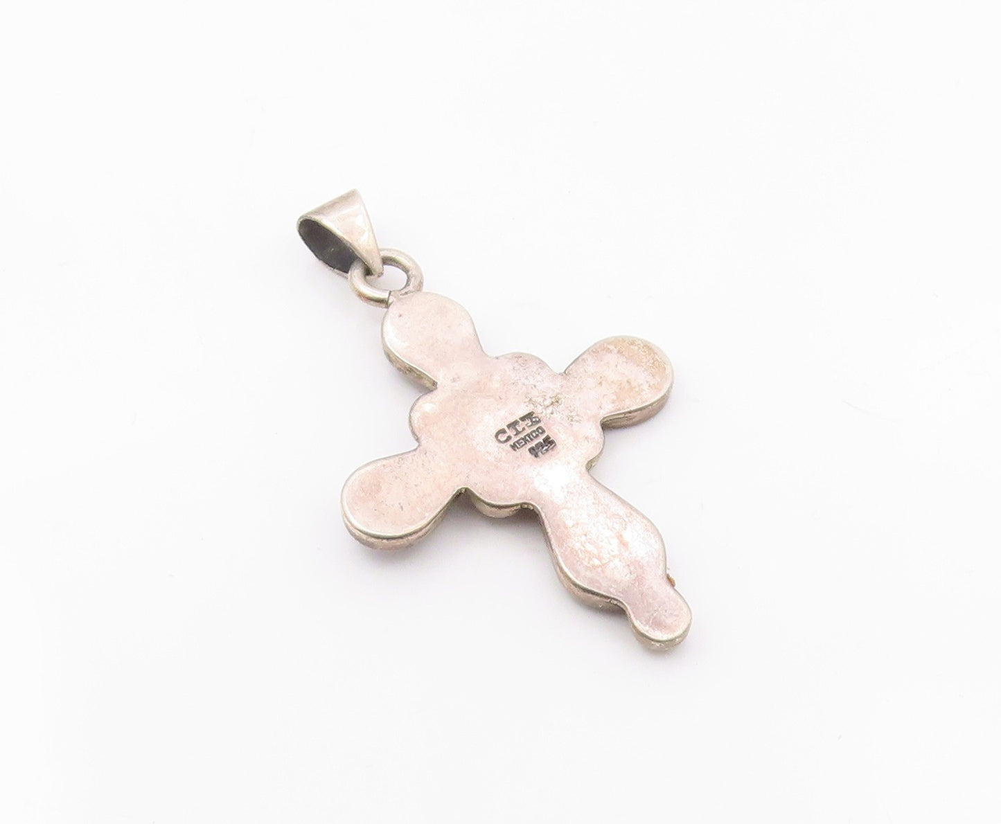 MEXICO 925 Sterling Silver  Vintage Oxidized Religious Cross Pendant  PT18787