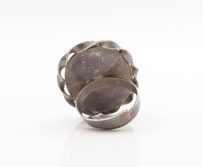 925 Sterling Silver Vintage Ring MEXICO Carnelian Halo Twisted Rope Sz 6 RG33416