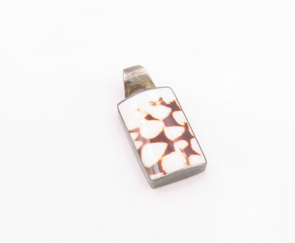 925 Sterling Silver Vintage Rectangle Shell Cunos Brown Stains Pendant PT21171