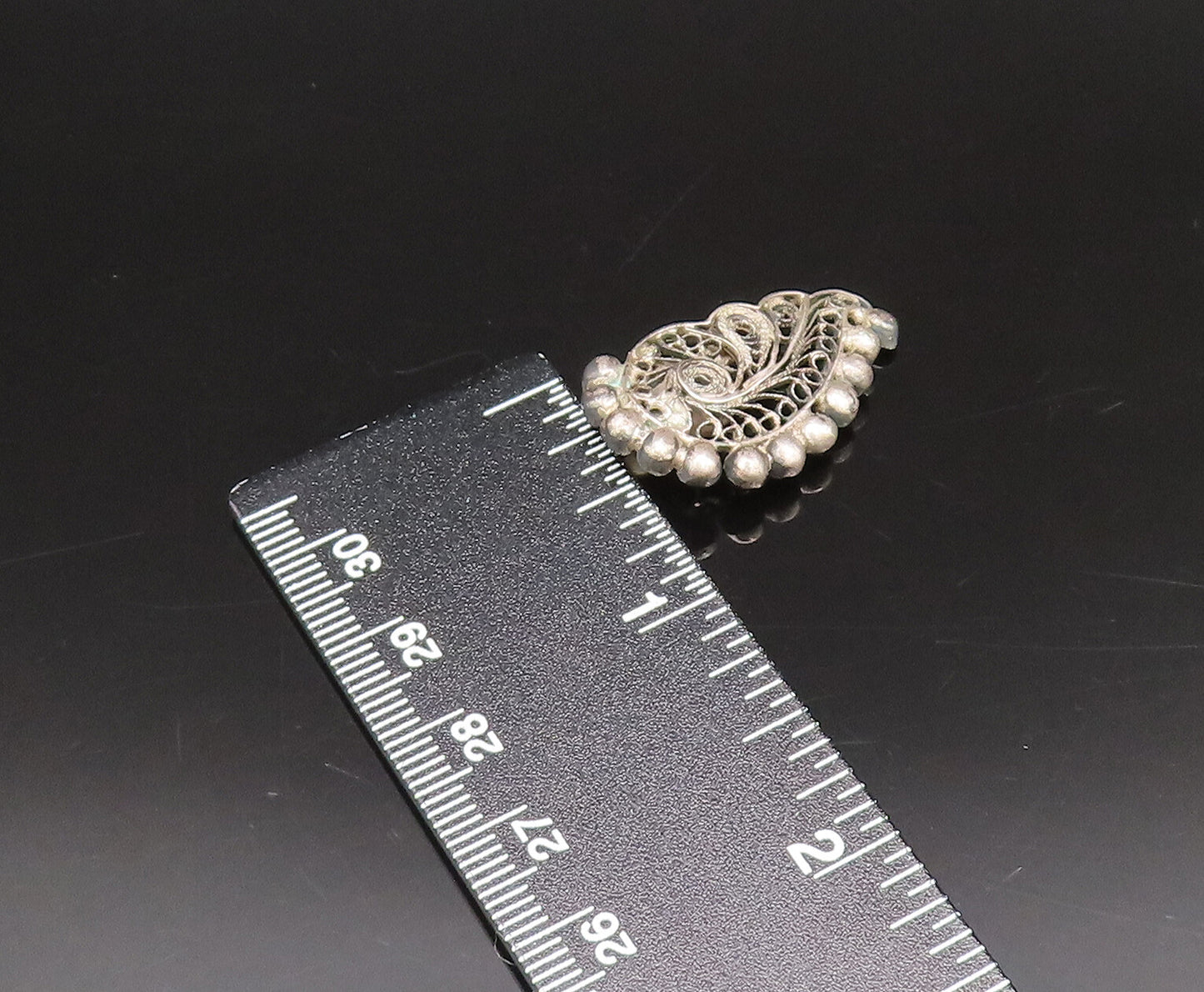 925 Silver  Vintage Antique Beaded & Filigree Swirl Clip Back Earrings EG12264