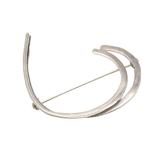 925 Sterling Silver  Vintage Dark Tone Smooth Flat Swirl Brooch Pin  BP6817