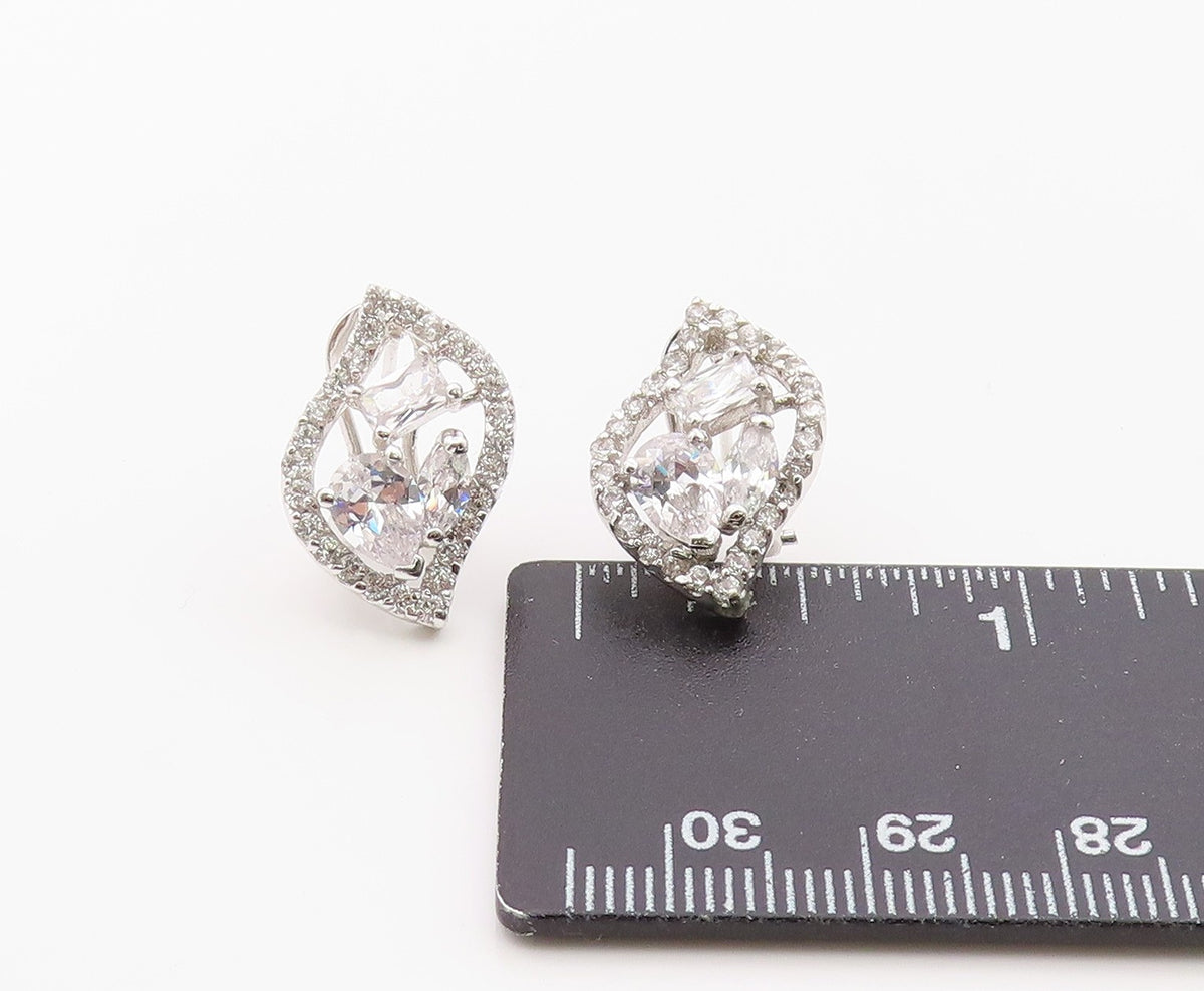 925 Sterling Silver Vintage Earrings Elegant Multi Shape CZ Floral Leaf  EG14371