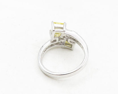 925 Sterling Silver  Yellow Cubic Zirconia Bypass Band Ring Sz 8.5  RG9813
