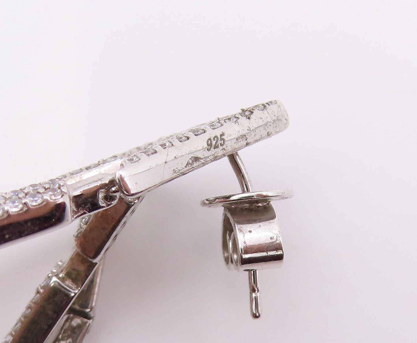 925 Sterling Silver Vintage Earrings CZ Elegant Geometric Linear Drop  EG14231