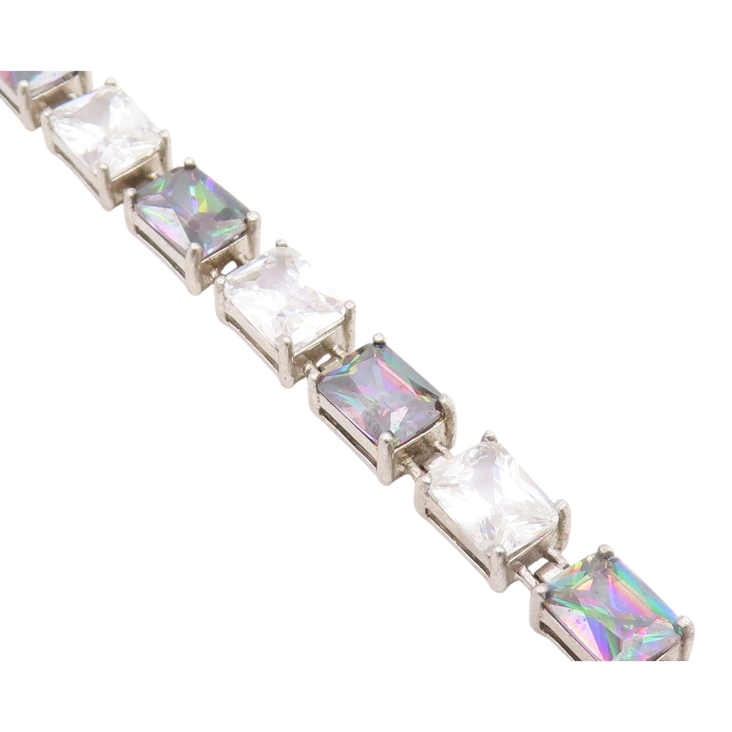 925 Sterling Silver  Vintage Cubic Zirconia & Mystic Topaz Bracelet  BT9518