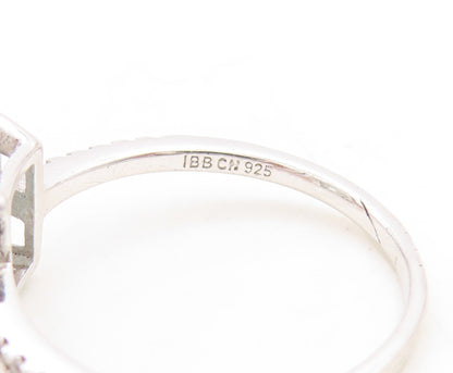 925 Sterling Silver Vintage Ring Minimalist Carved Rectangle CZ  Sz 7  RG31378