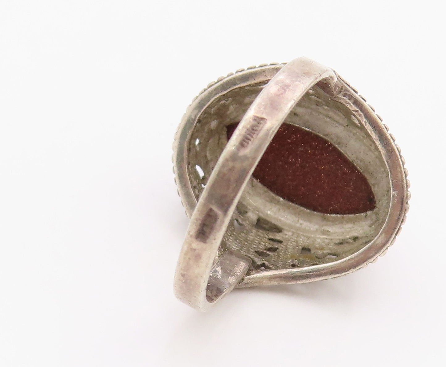 925 Sterling Silver Vintage Ring EAST EUROPE Classic Goldstone Band Sz 8 RG36394