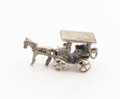 925 Sterling Silver Vintage Pendant BEAU Horse & Carriage Charm Moves  PT26278