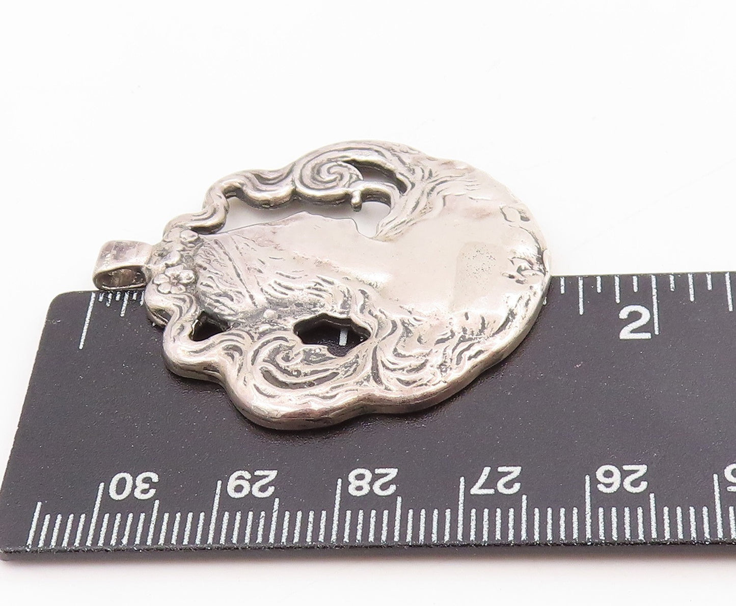 925 Sterling Silver Vintage Pendant Art Nouveau Woman With Flowing Hair  PT25423