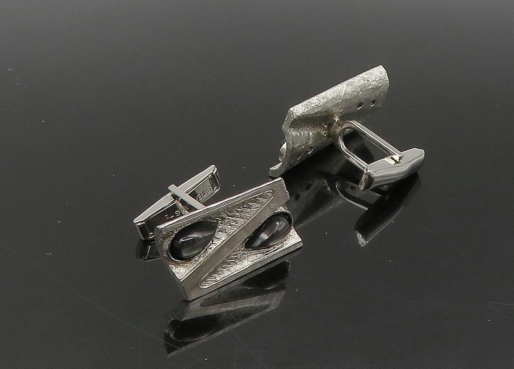 925 Sterling Silver  Vintage Tear Drop Abalone Shiny Textured Cufflinks TR3162