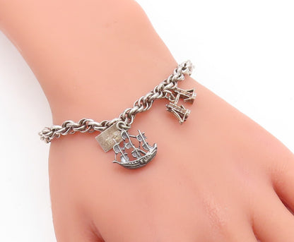 POST BELL TRADING 925 Silver  Vintage Charmed Twist Link Chain Bracelet BT1839