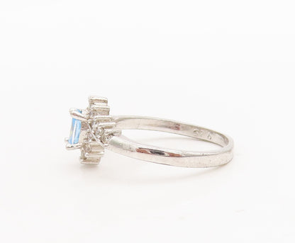 925 Sterling Silver Vintage Ring Designer Oval Blue & White CZ  Sz 7  RG28965