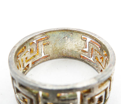 925 Sterling Silver  Vintage Dark Tone Greek Key Band Ring Sz 7.5  RG5729