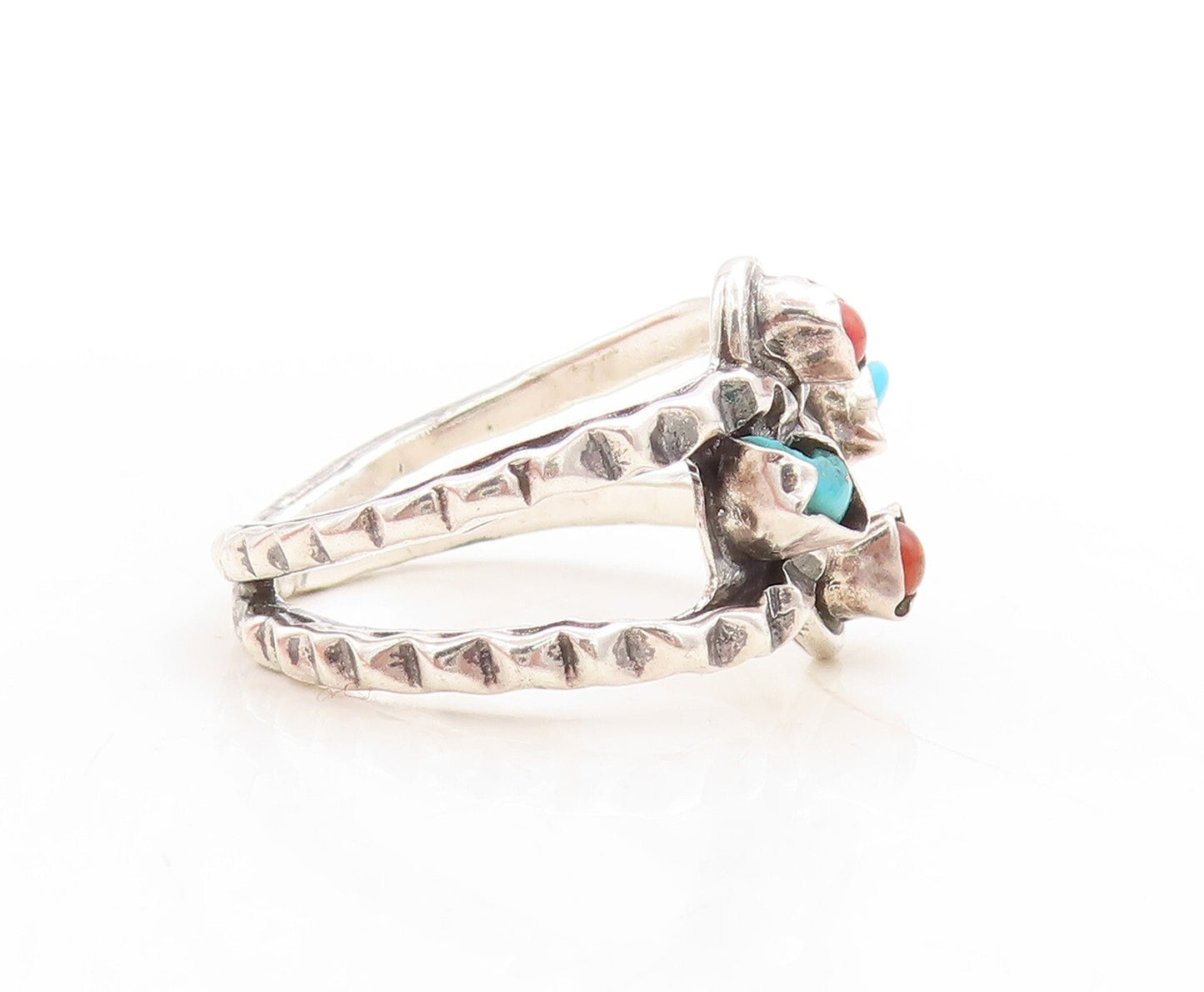 925 Sterling Silver Vintage Ring Brutalist Cutout Turquoise Inlay Sz 10  RG31637