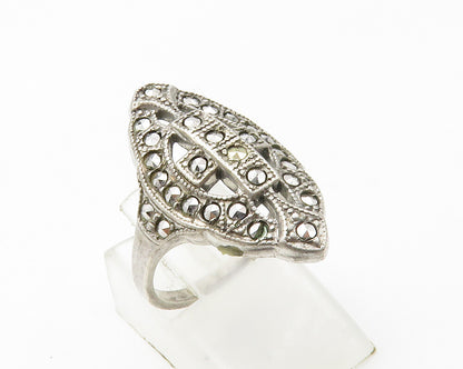 925 Sterling Silver  Vintage Sparkling Cross Detail Cocktail Ring Sz 6 RG14441