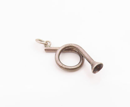 925 Sterling Silver  Vintage Petite Dark Tone Horn Instrument Pendant  PT17812
